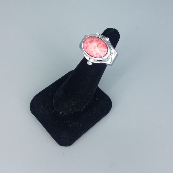 Pink Stone Silvertone Ring Watch - Picture 9 of 10